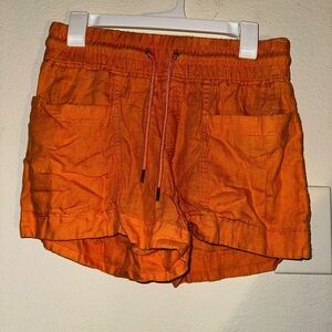 Athleta women’s orange Cabo linen 5” shorts 4 drawstring shorts beach spring